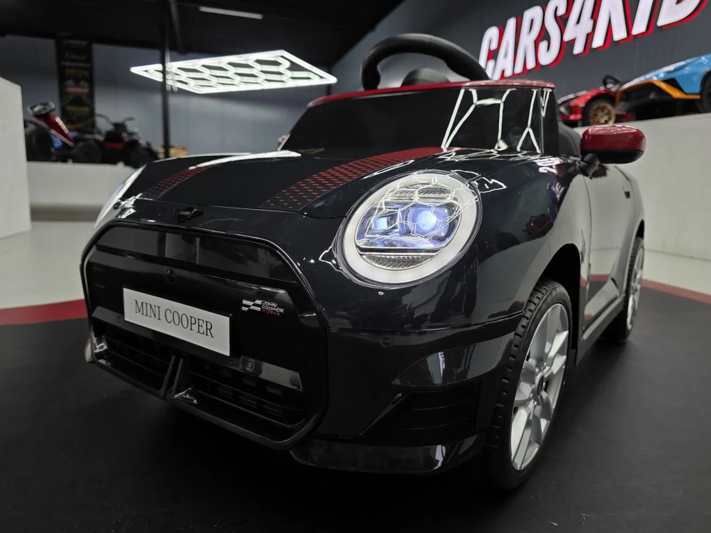 Carro elétrico para crianças Mini Cooper S 12V Pneus EVA, Assento de couro sintético Preto metálico