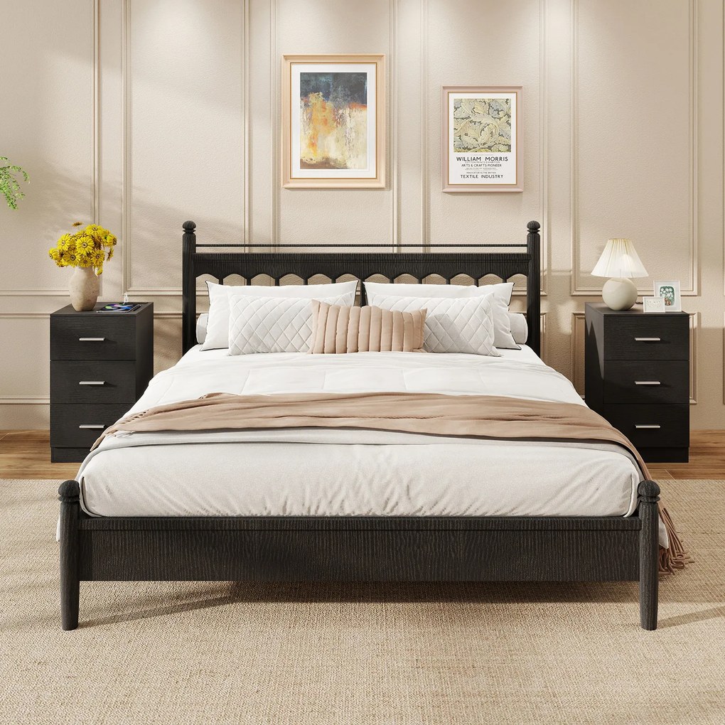 Mesa de cabeceira com base de carregamento 38 x 35 x 66 cm, 3 gavetas, porta USB, moderna, para sala ou quarto, Preta