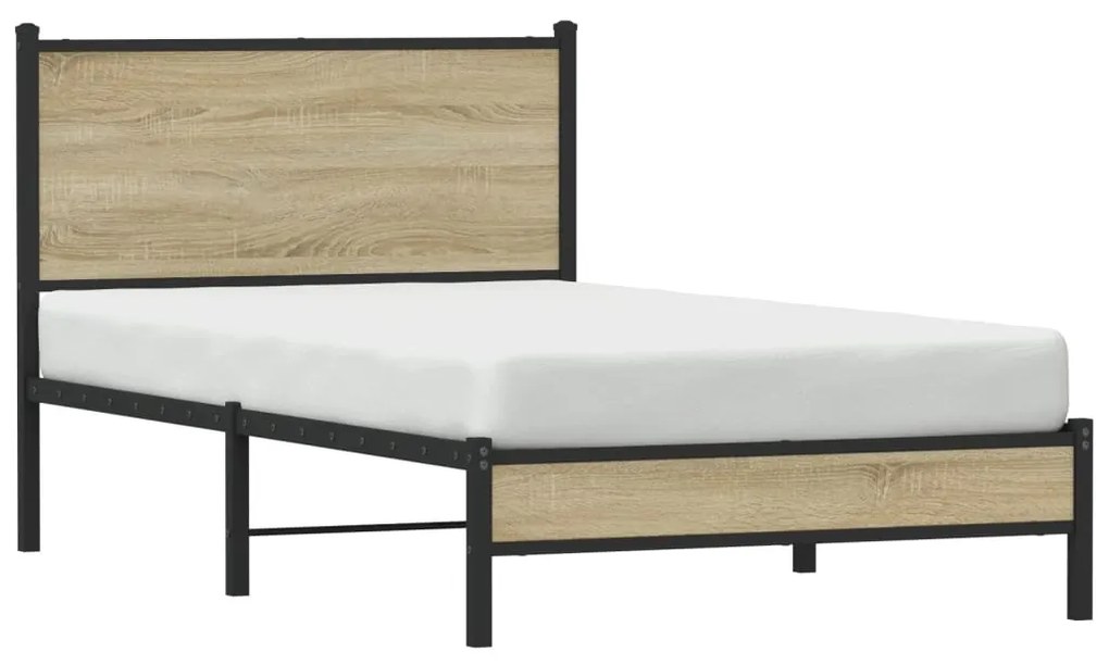 Estrutura de cama sem colchão 100x190 cm metal carvalho sonoma