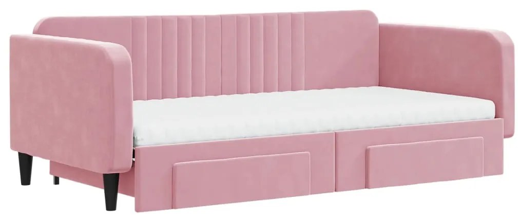 Sofá-cama com gavetão e gavetas 100x200 cm veludo rosa