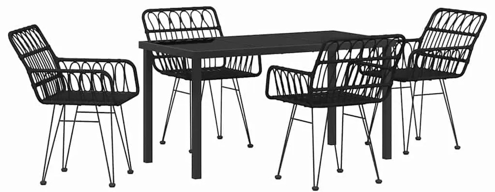 Conjunto de Jantar de Jardim 5 Peças em Rattan Poli Preto