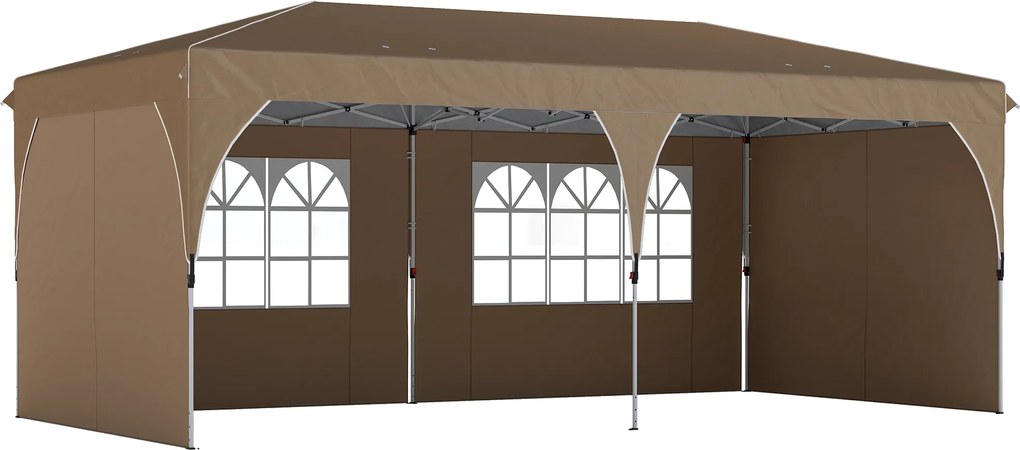 Tenda Dobrável 6x3 m Pop-up com 4 Laterais Amovíveis Tenda de Jardim com Faixas Refletoras Altura Ajustável UPF50+ Bege