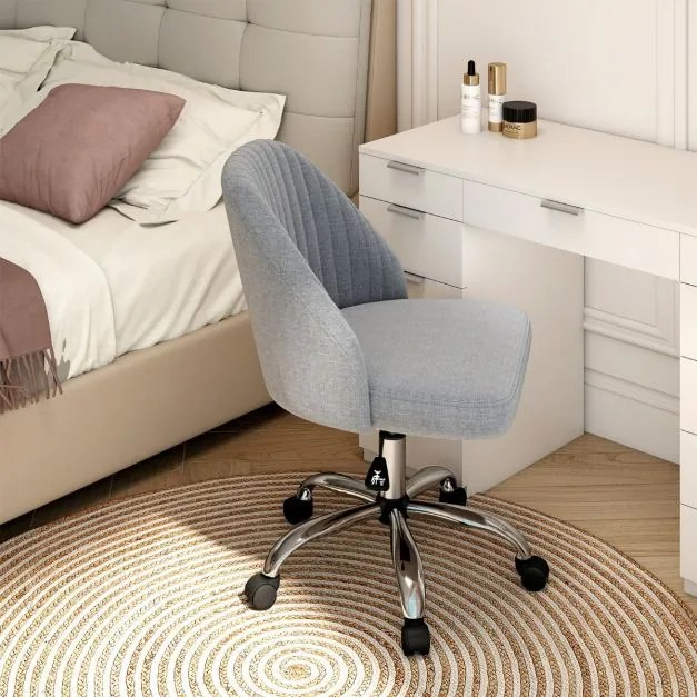 Cadeira de escritório moderna sem braços giratória, com encosto curvo e assento estofado com altura ajustável, cinza