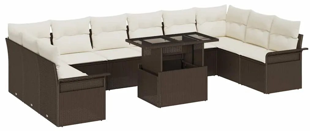 vidaXL Conjunto de Sofá de Jardim de 11 Peças com Almofadas Castanho em Rattan Sintético