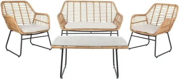 Mesa de Centro de Jardim LEBENG – 90x50x42 cm – Metal, Ratán e Vidro T