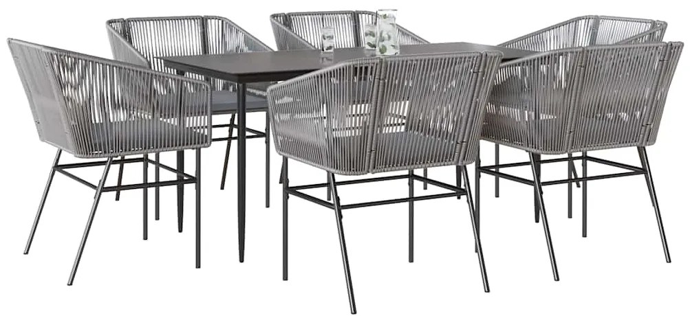 Conjunto jantar jardim 7 peças almofadas vidro vime cinzento PE