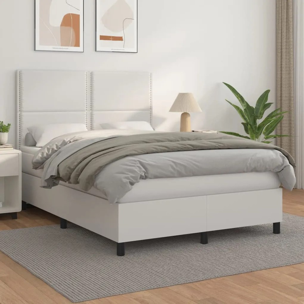 vidaXL Cama com molas/colchão 140x200 cm couro artificial branco