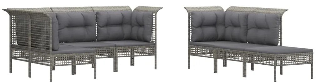 10 pcs conjunto lounge de jardim c/ almofadões vime PE cinzento