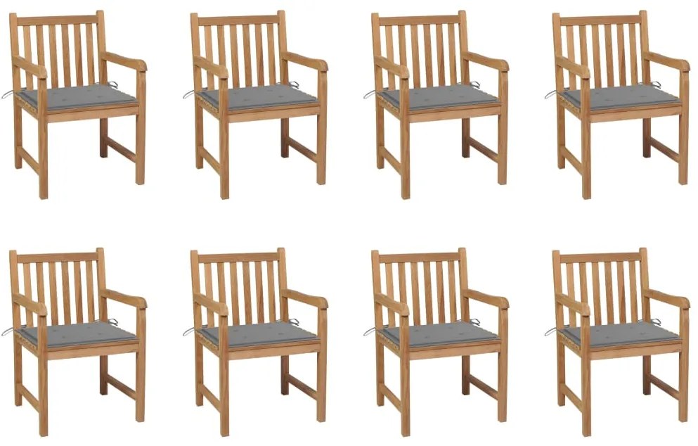 Cadeiras de jardim c/ almofadões cinzento 8 pcs teca maciça