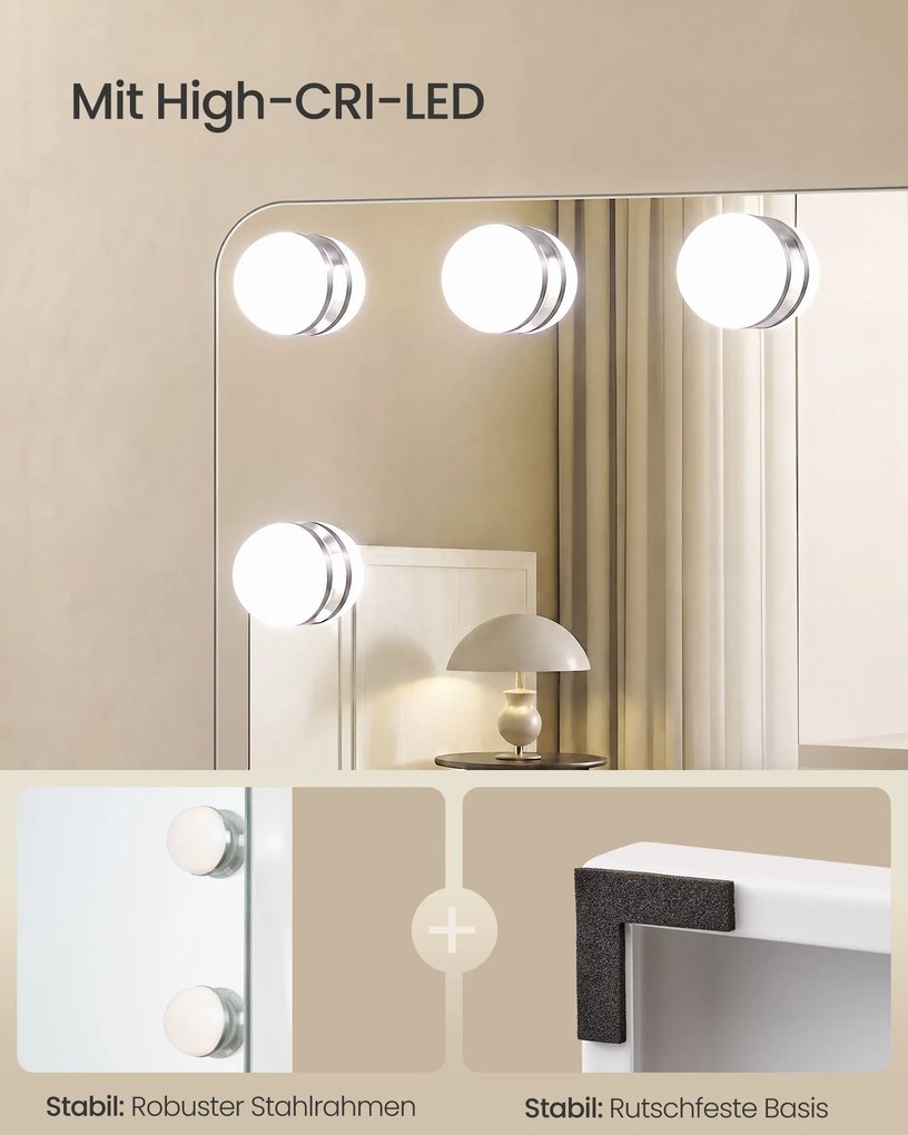 Espelho de maquilhagem 48 x 58 x 5,7 cm estilo Hollywood com 15 LEDs reguláveis Branco