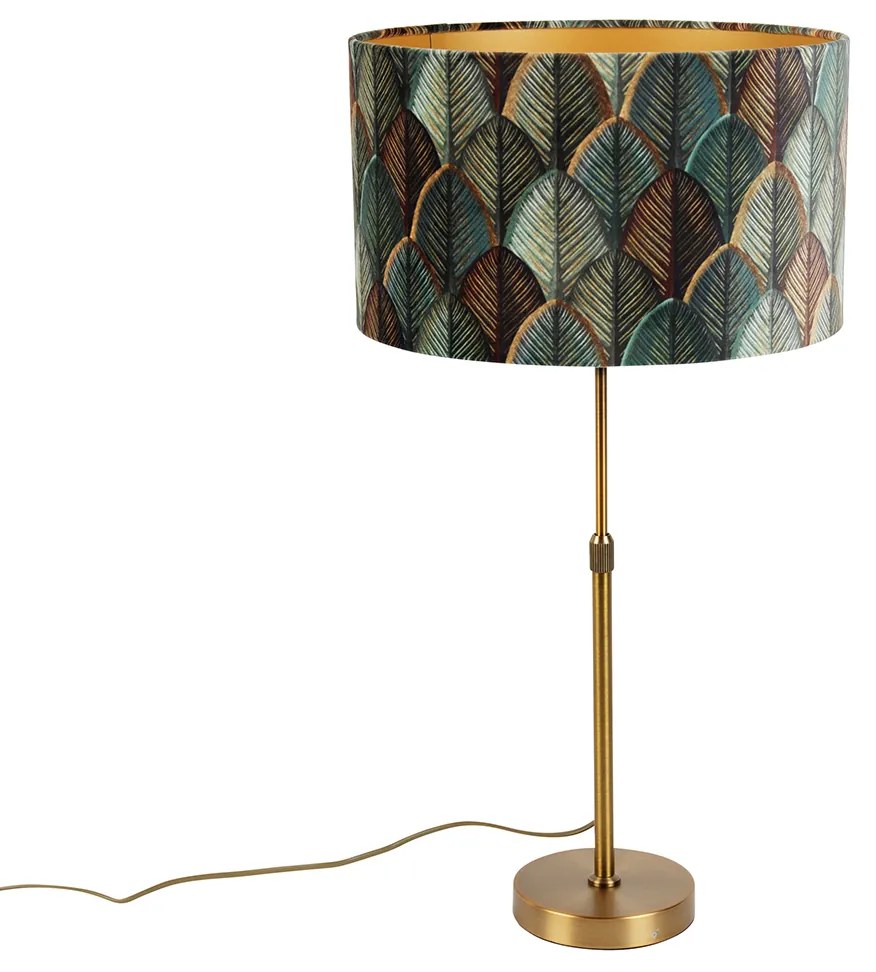 Candeeiro de Mesa Bronze com Abajur de Veludo Design Folha Interior Dourado - Parte