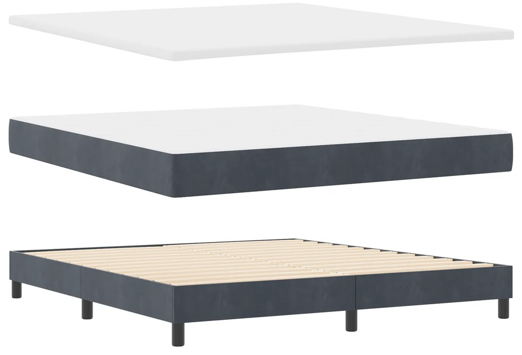 Cama Box Spring com Colchão Cinza Escuro Super King em Veludo