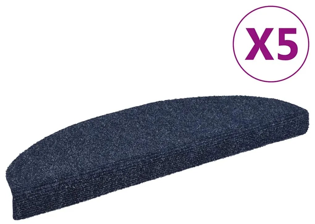 vidaXL Tapetes de escada autoadesivos 5 pcs 65x21x4 cm agulhado azul