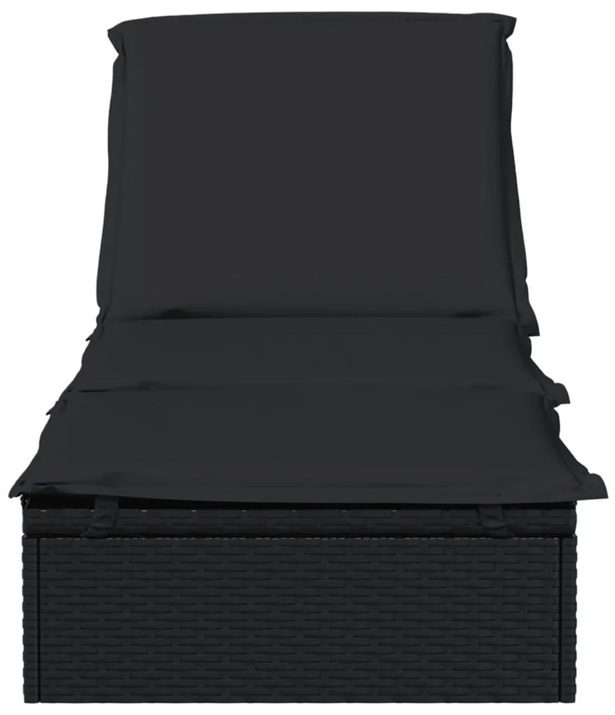 Espreguiçadeira com almofadão preto 201x55x62 cm vime PE
