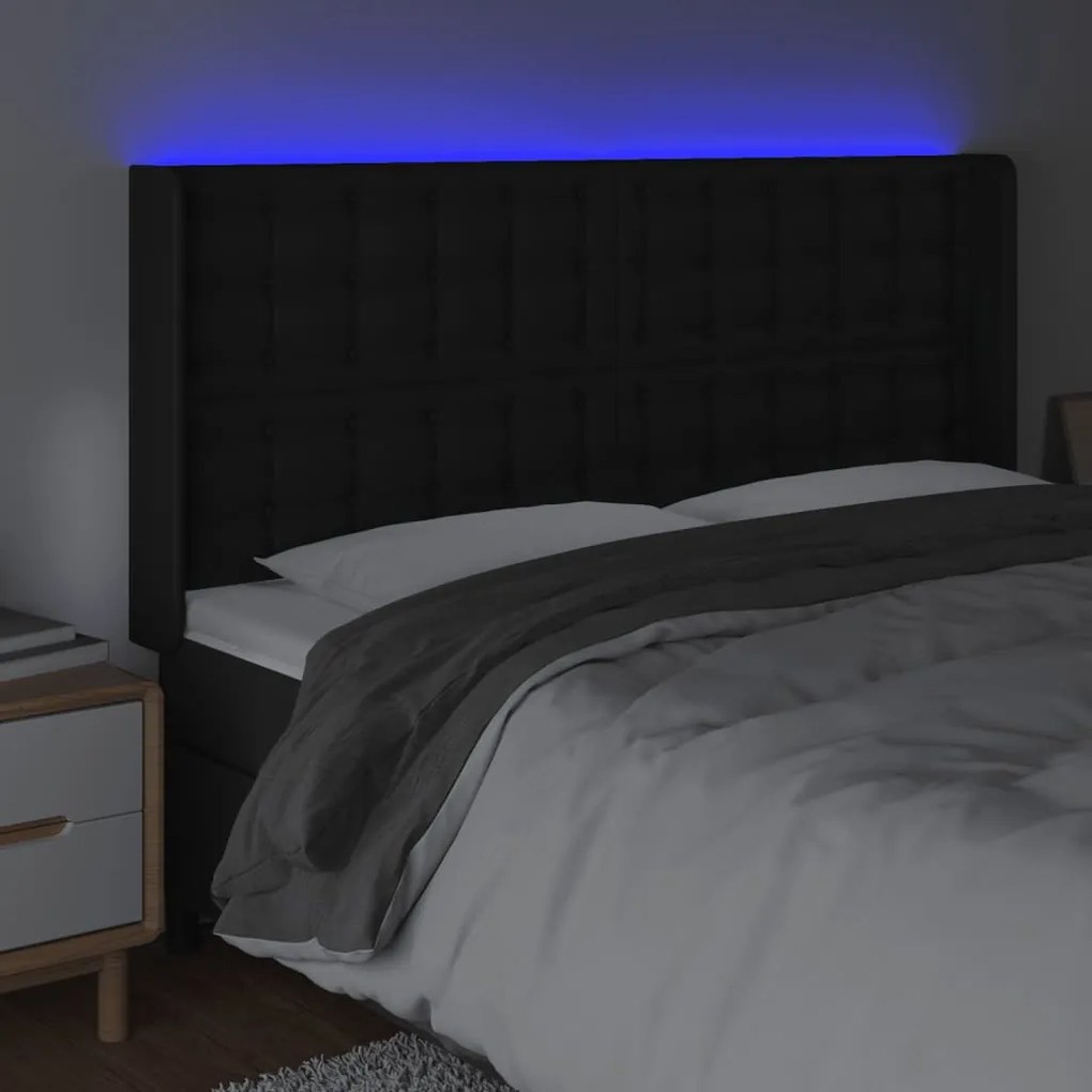 Cabeceira cama c/ LED couro artificial 203x16x118/128 cm preto