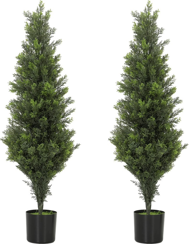 HOMCOM Conjunto de 2 Plantas Artificiais de Cipreste 90 cm para Interior e Exterior com Vaso, 564 Folhas, Casa, Escritório, Jardim, Verde | Aosom Portugal