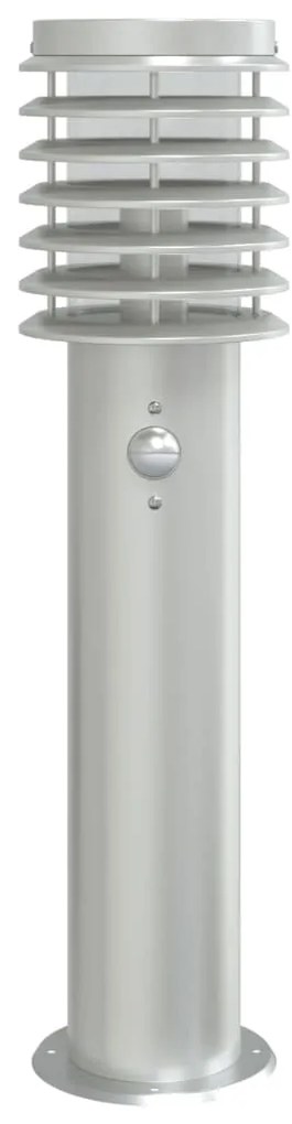 Candeeiro de chão p/ exterior c/ sensor 60cm aço inox. prateado