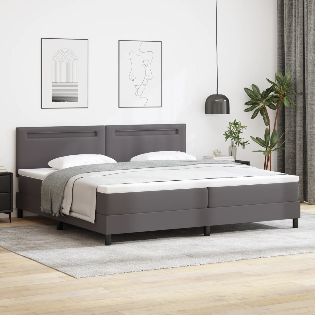 Cama Box Spring vidaXL com Colchão Cinza 200x200 cm Couro Sintético