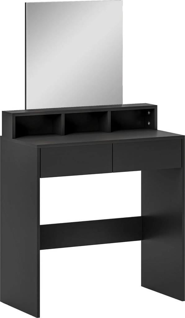 HOMCOM Toucador de Maquilhagem com Espelho Toucador com 2 Gavetas 3 Compartimentos Toucador para Dormitório 75x38x135 cm Preto | Aosom Portugal