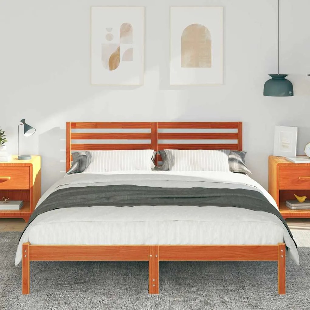 Estrutura da Cama com cabeceira Castanho-mel 160 x 200 cm