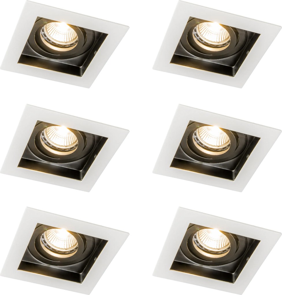 Conjunto de 6 focos embutidos modernos brancos com preto ajustáveis - Carree