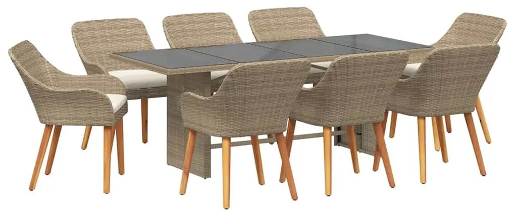 Conjunto de Jantar de 9 Peças Bege em Rattan Sintético
