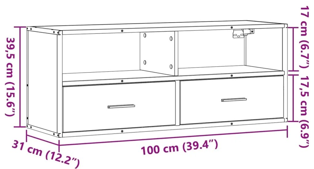 Móvel p/ TV 100x31x39,5 cm deriv. madeira/metal cinzento sonoma