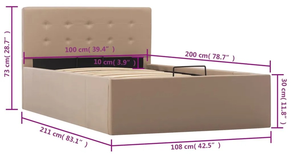 Cama hidráulica c/ arrumação 100x200cm couro artif. cappuccino