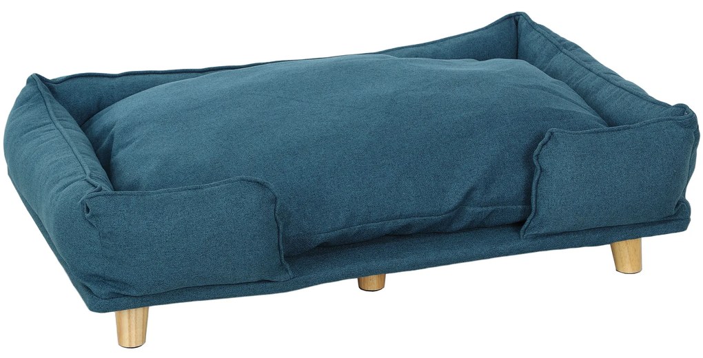 PawHut Sofá para Cães Grandes Cama Elevada para Cães com Pés de Madeira e Almofada Lavável 96x66x24 cm Azul Escuro | Aosom Portugal