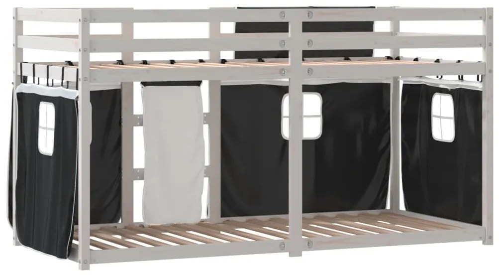 Beliche com cortinas 75x190 cm pinho maciço branco e preto