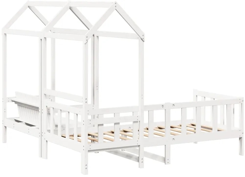 Conj. sofá-cama e banco c/ telhado 90x190cm pinho maciço branco