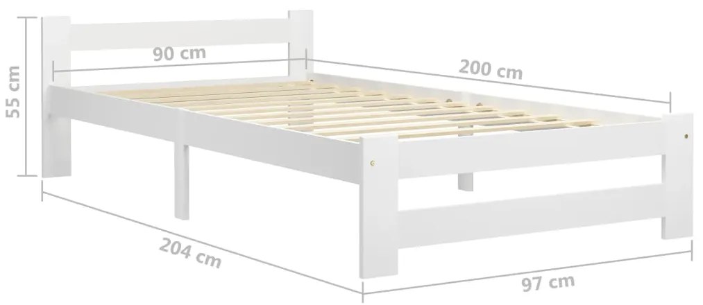 Estrutura de cama 90x200 cm madeira pinho maciço branco
