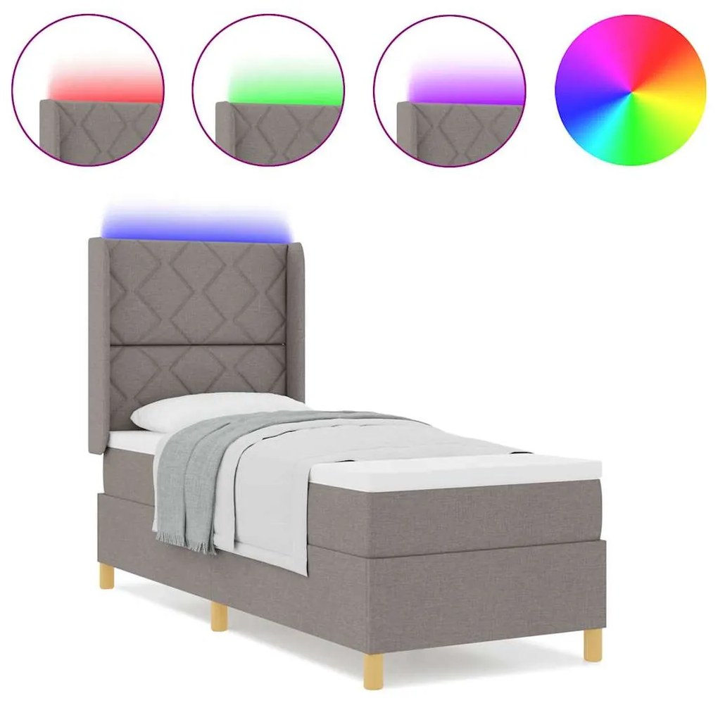 Cama com Colchão e LED vidaXL Taupe 80x200 cm Tecido