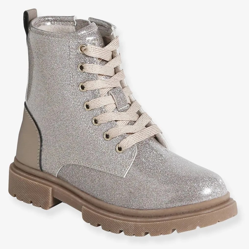 Botins com atacadores e fecho, para criança  dourado