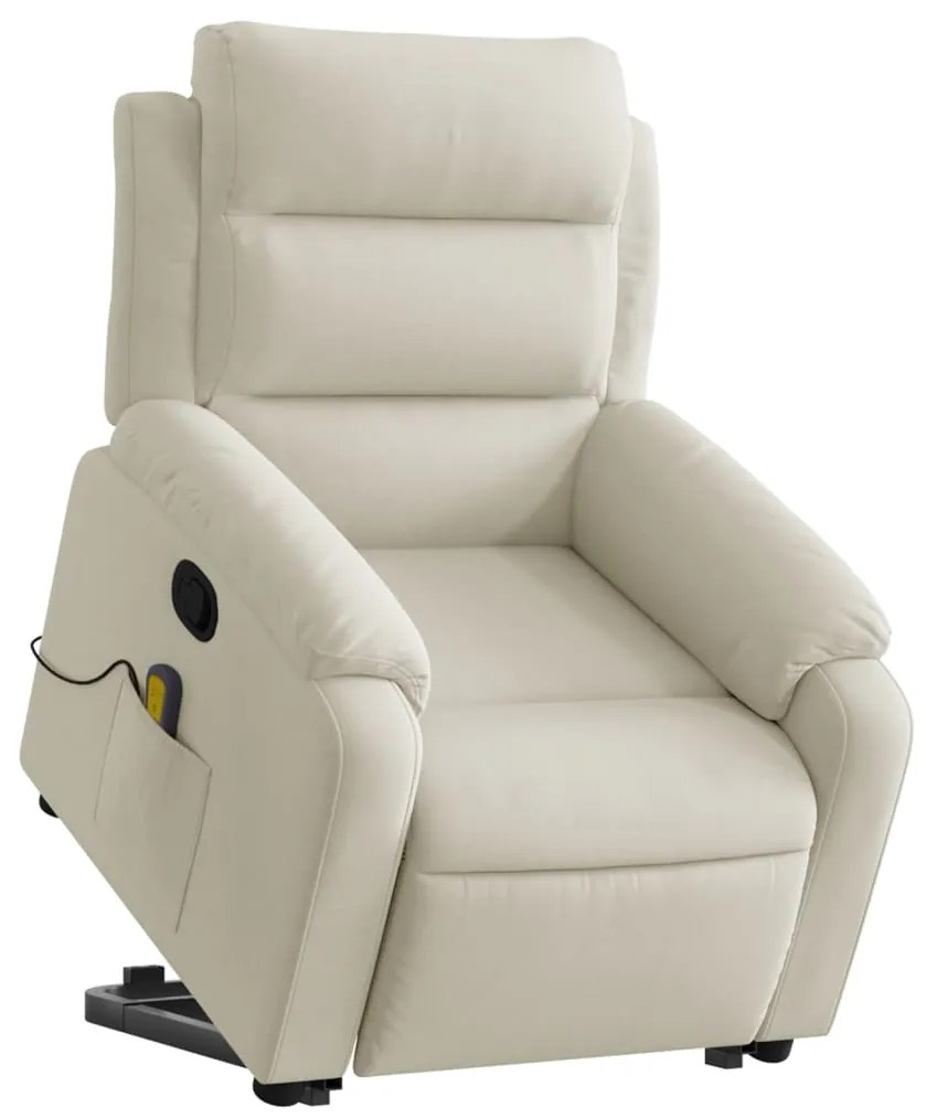Poltrona elevatória de massagens veludo cor creme