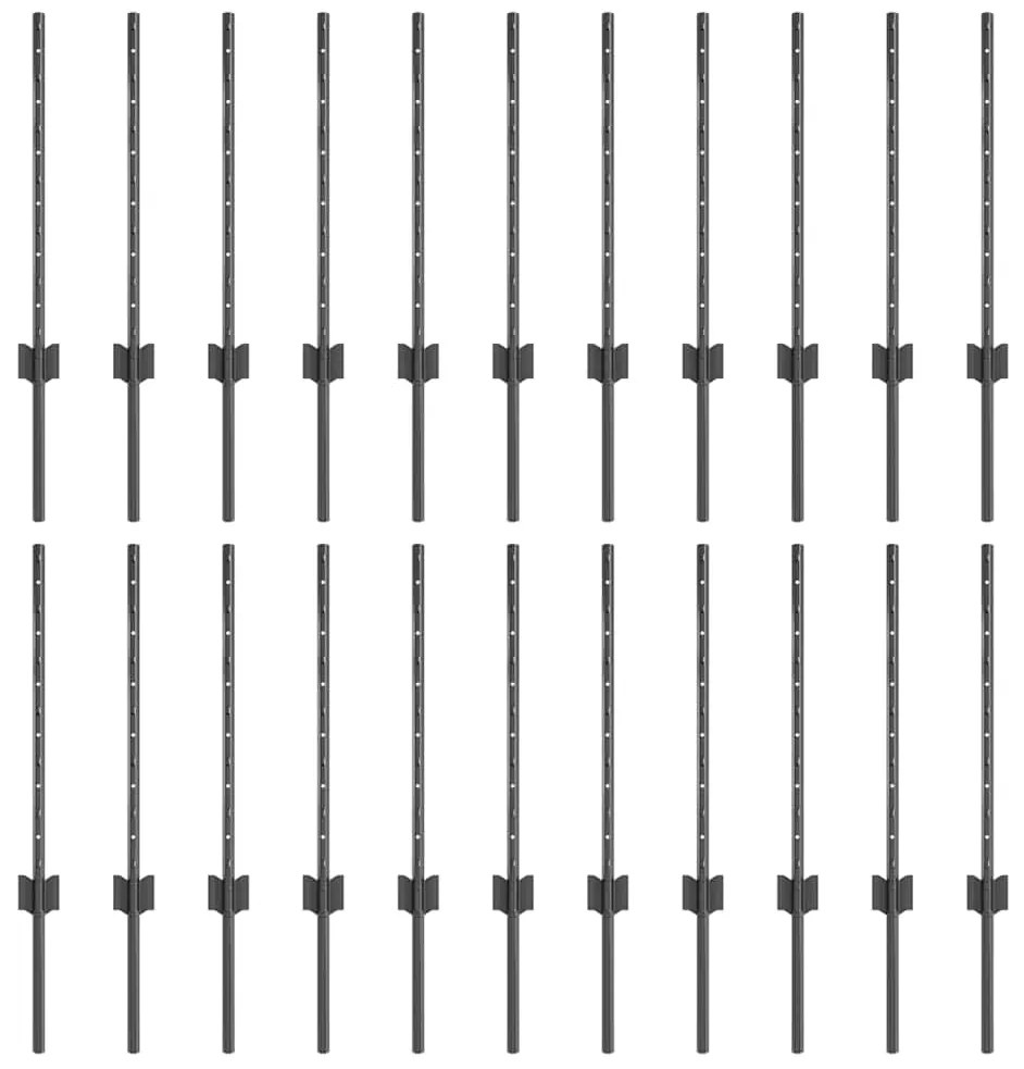 Postes de Cerca 22 pcs Cinzeto 50 x 0.6 m Aço