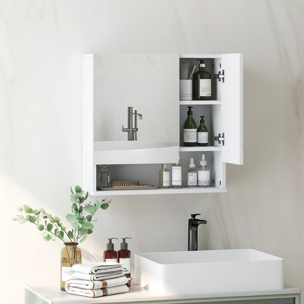 Armário de parede com espelho para casa de banho 55 x 17 x 55 cm, armário de arrumação com 2 portas, branco