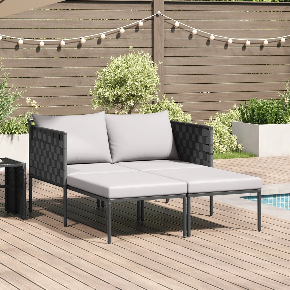 Espreguiçadeira vidaXL com Almofadas para 2 Pessoas Cinza 115x153x69,5 cm Aço