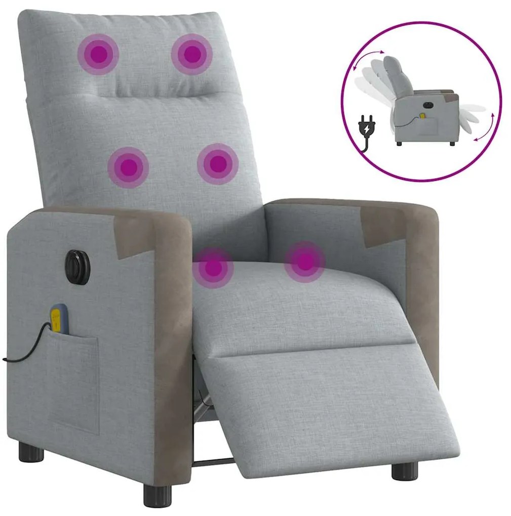 Poltrona de massagens reclinável elétrica tecido cinzento-claro