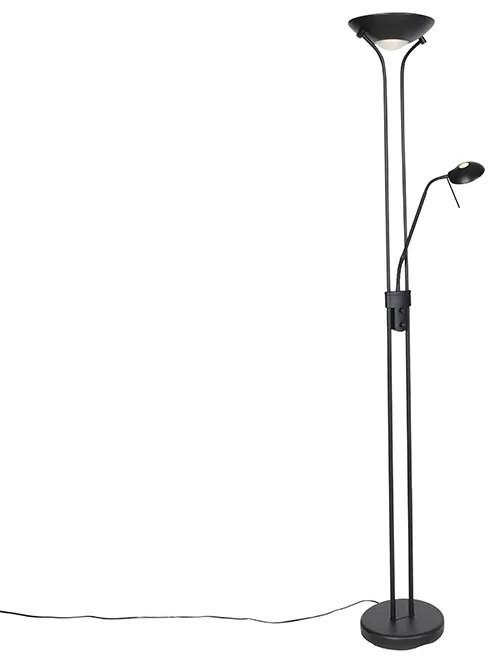 Candeeiro de pé moderno preto com luz de leitura incl. LED dim to warm - Diva Moderno