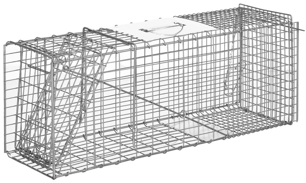 Outsunny Armadilha para Animais Vivos Dobrável 81x26x34,5 cm Gaiola de Captura com Porta e Alça para Coelhos Roedores Prata | Aosom Portugal