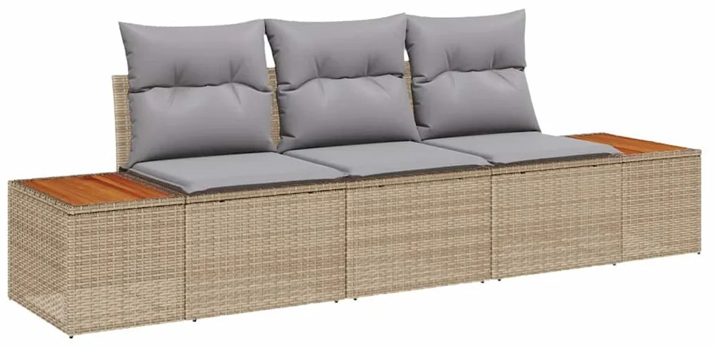 Conjunto de Sofá de Jardim 3 Peças com Almofadas Bege em Poly Rattan e