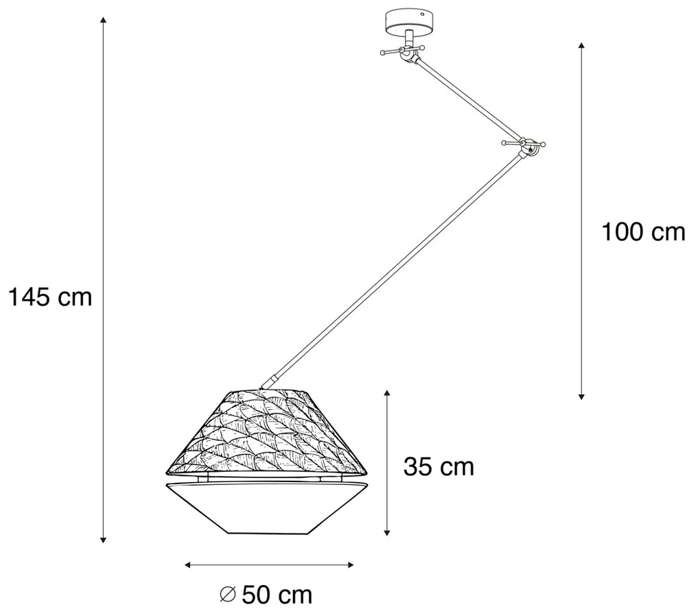 Candeeiro Pendente Preto com Abajur Duplo em Veludo, Design Folha e Bege - Blitz