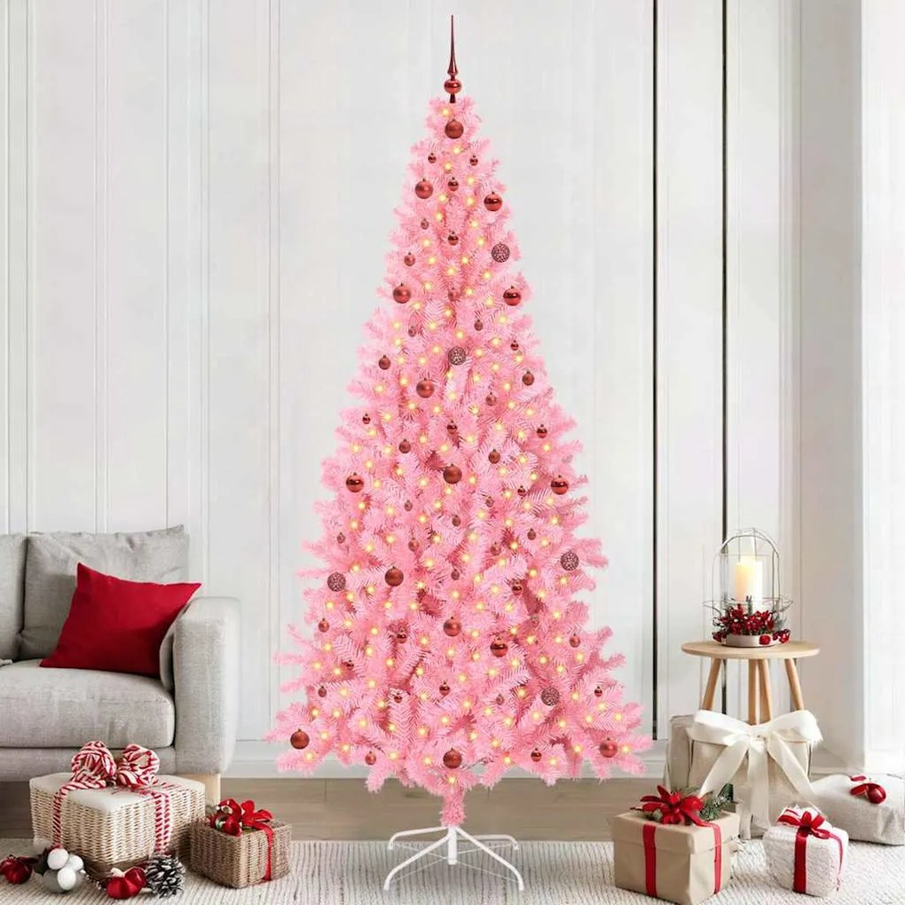 vidaXL Árvore de Natal com 300 LEDs com suporte Rosa 240 cm PVC