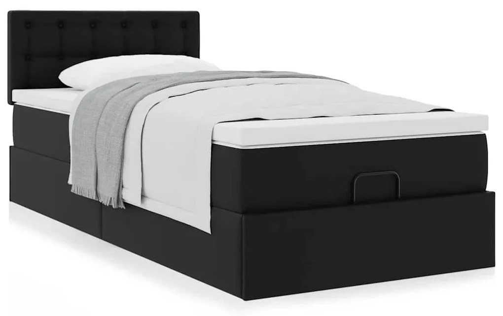 Cama otomana com colchão 80x200 cm couro artificial preto