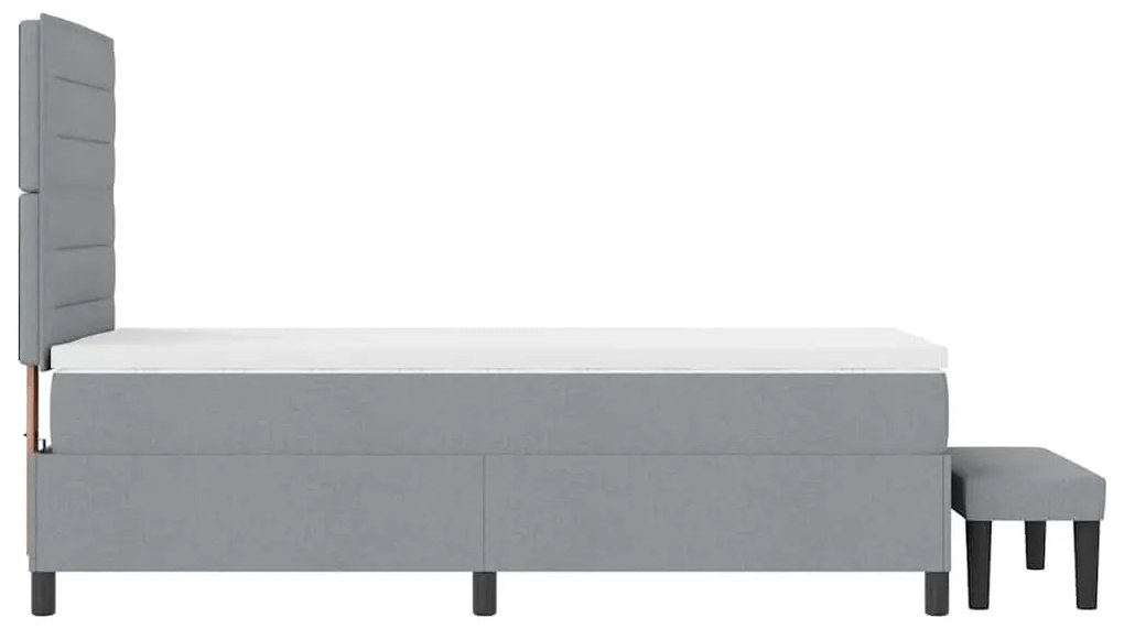 Cama Box Spring com Colchão e Banco Cinza Claro 80x200 cm Tecido