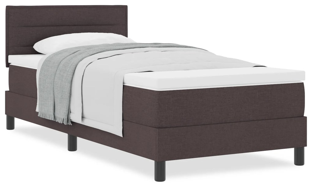 Cama Box com Colchão Castanho Escuro 80x200 cm Tecido