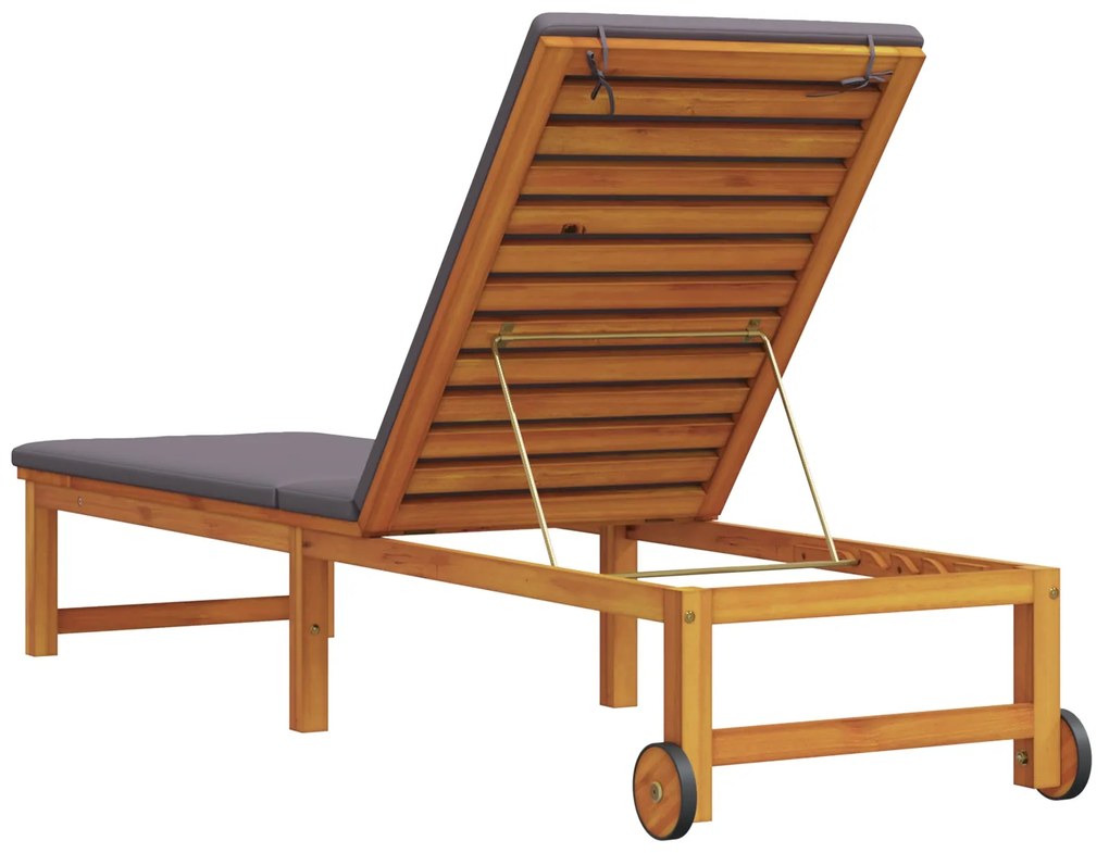 Espreguiçadeira com almofadas cinza claro de madeira sólida de acácia