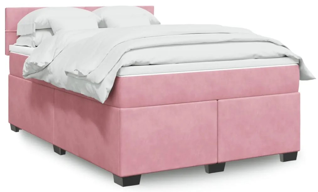 vidaXL Cama com molas/colchão 140x200 cm veludo rosa-escuro