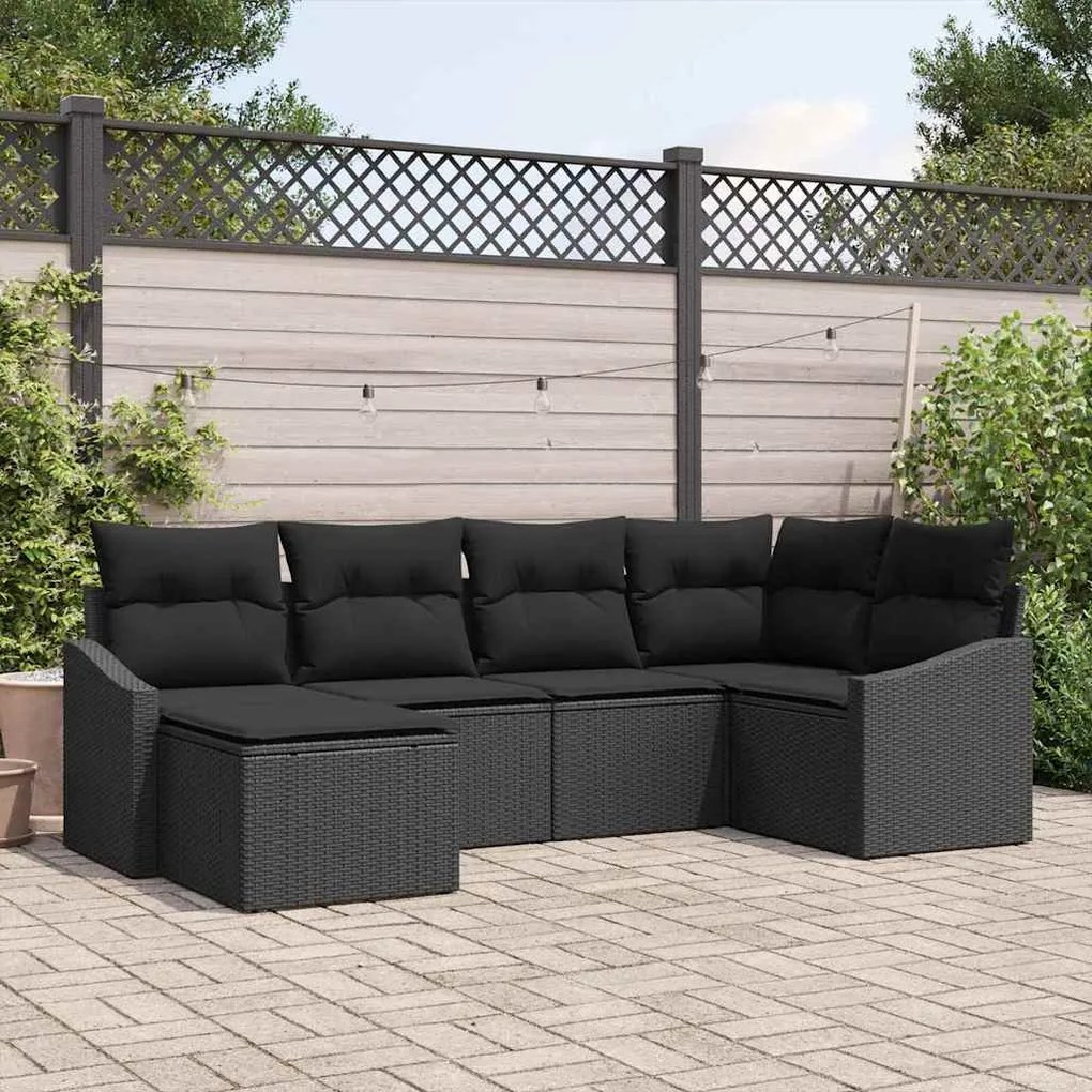 vidaXL Conjunto de Sofás de Jardim com 6 Peças e Almofadas Pretas em Rattan Poliéster